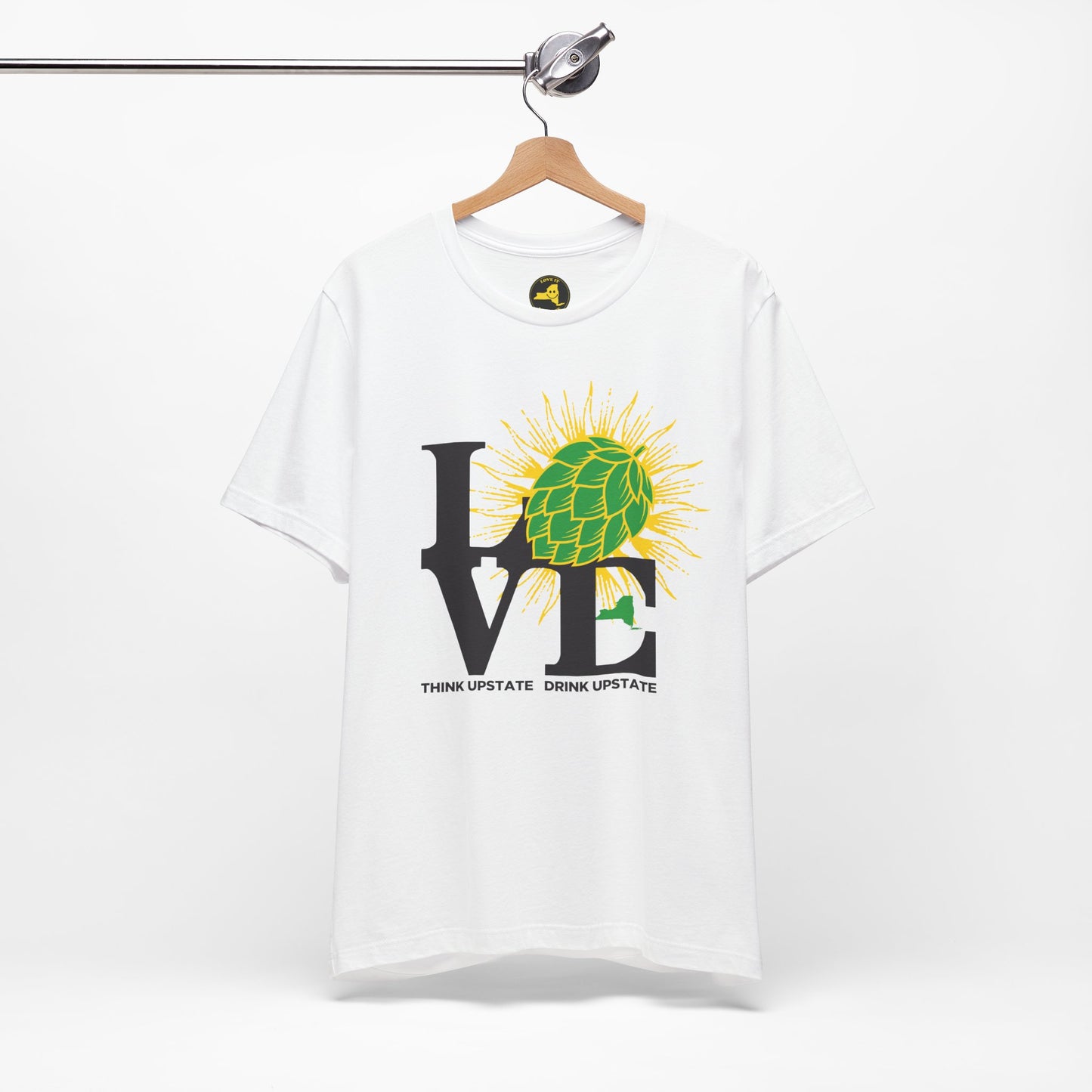 LOVE NY HOPS, Think Upstate Drink Upstate, Beer Lovers T-Shirt — Craft Beer