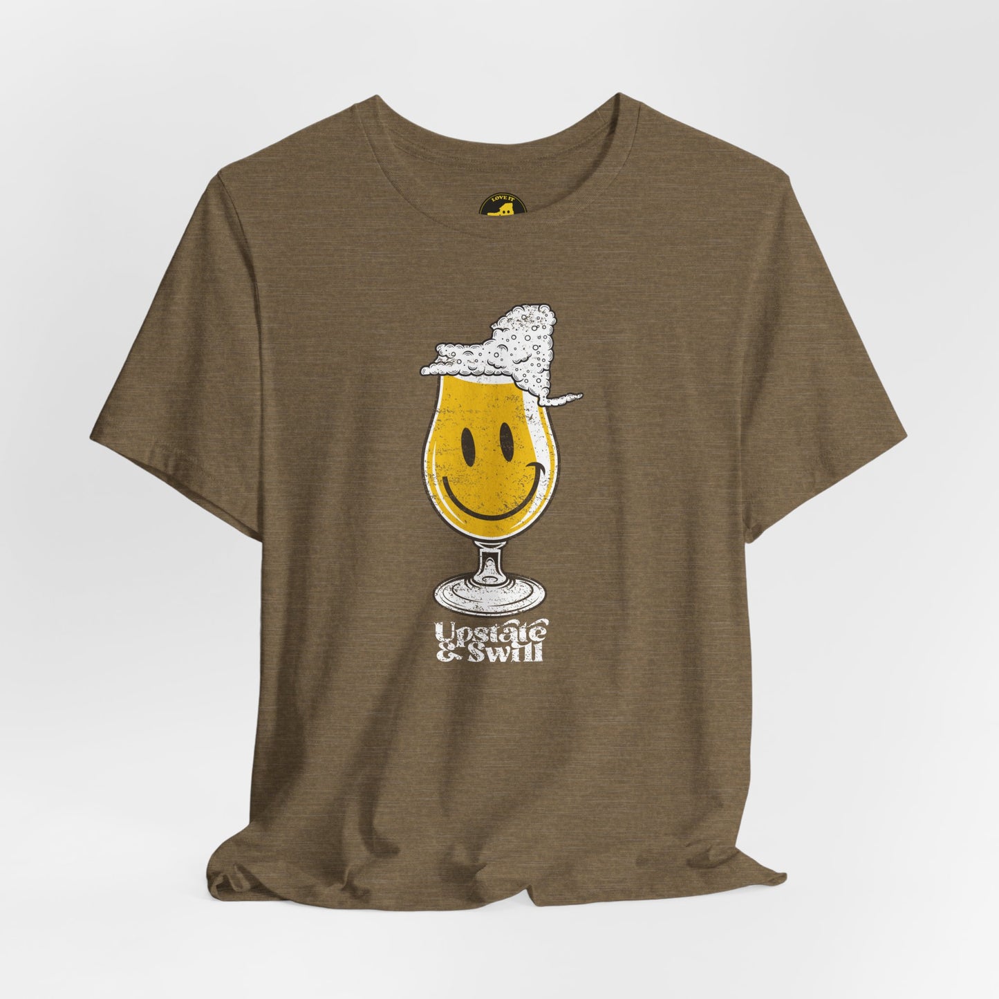 'Upstate & Swill' Beer Retro Hoppy Face Distressed Graphic Tee