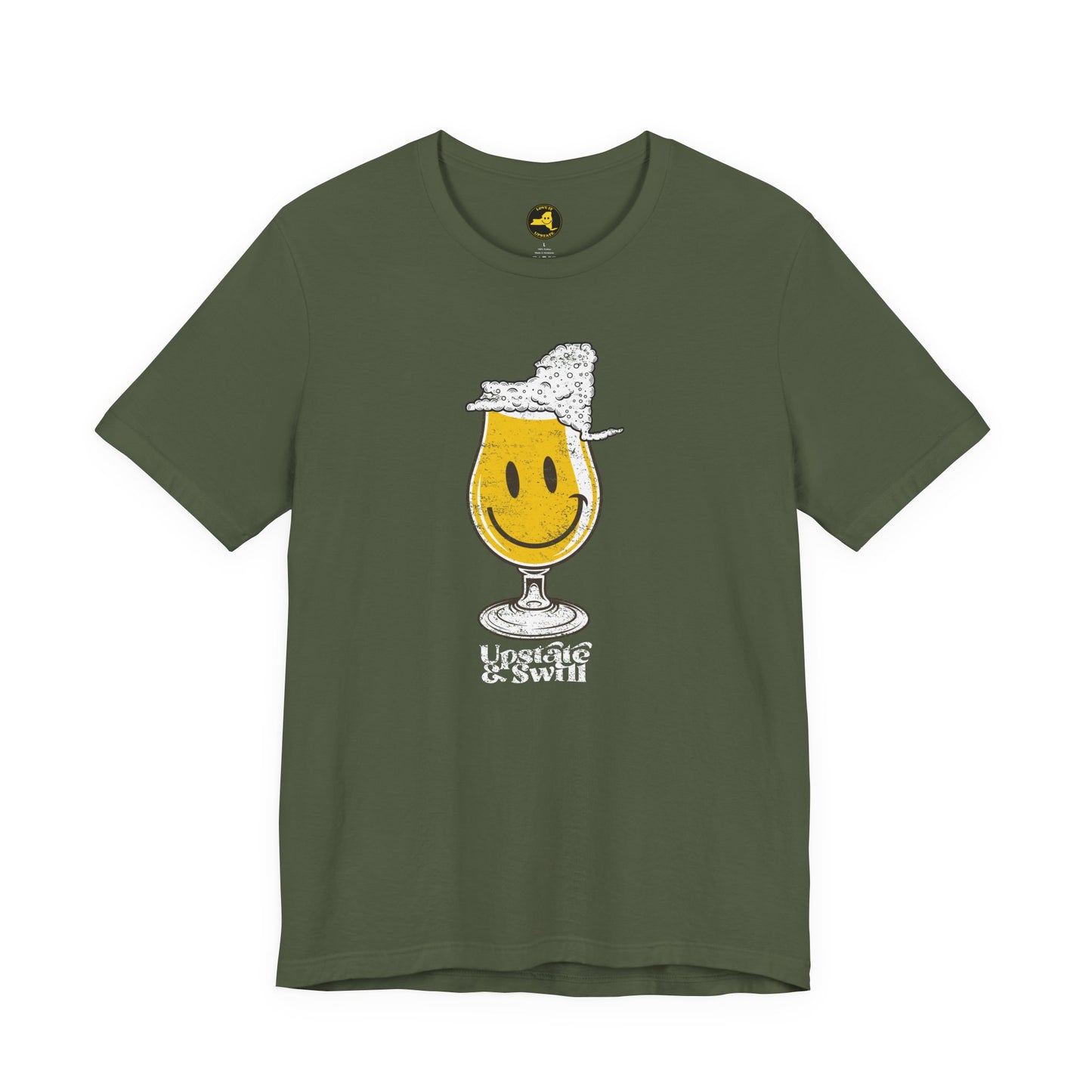 'Upstate & Swill' Beer Retro Hoppy Face Distressed Graphic Tee