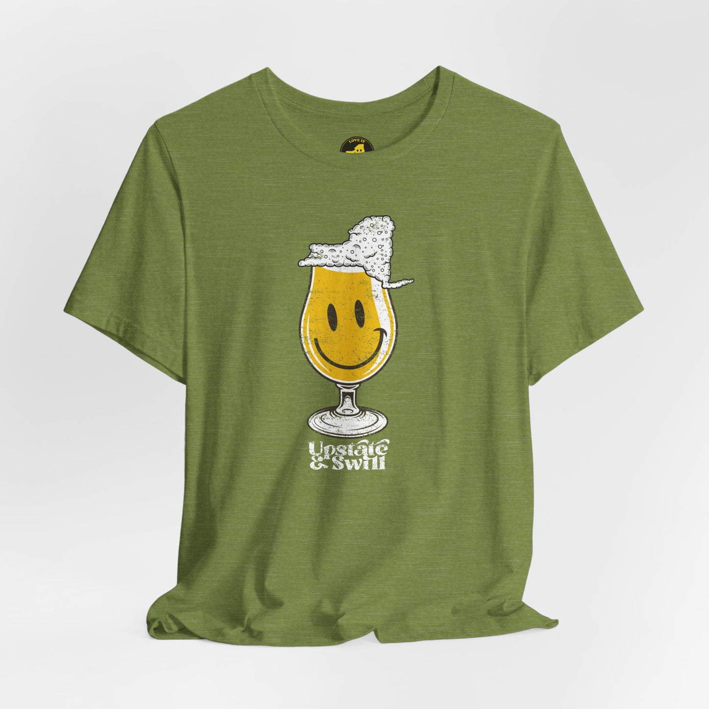 'Upstate & Swill' Beer Retro Hoppy Face Distressed Graphic Tee