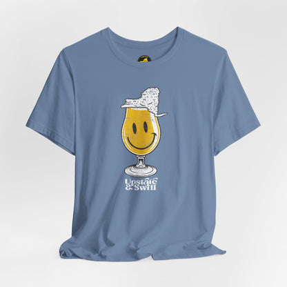 'Upstate & Swill' Beer Retro Hoppy Face Distressed Graphic Tee