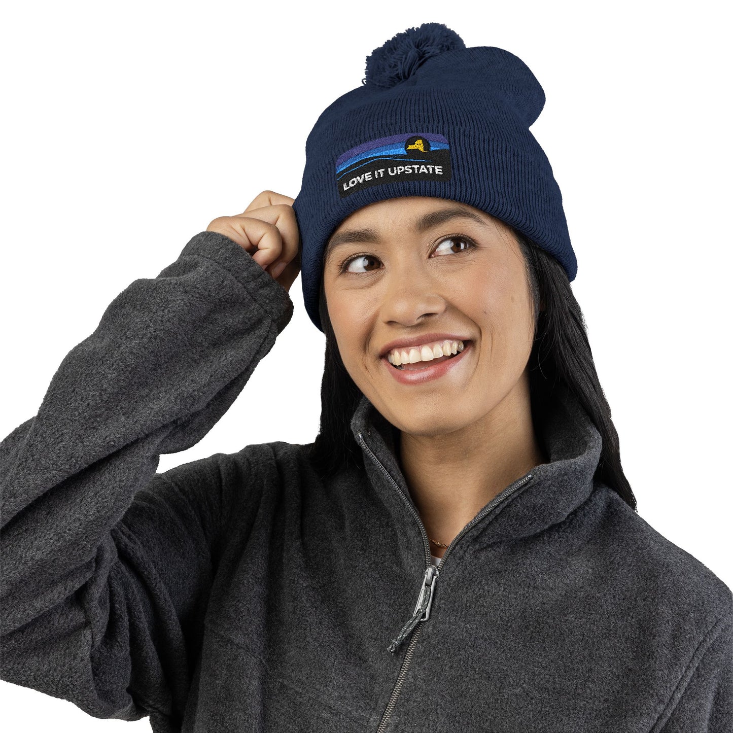 Love It Upstate Pom-Pom Knit Cap — Embroidered Winter Beanie