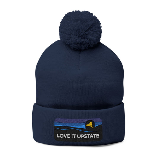 Love It Upstate Pom-Pom Knit Cap — Embroidered Winter Beanie