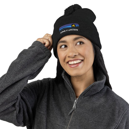 Love It Upstate Pom-Pom Knit Cap — Embroidered Winter Beanie