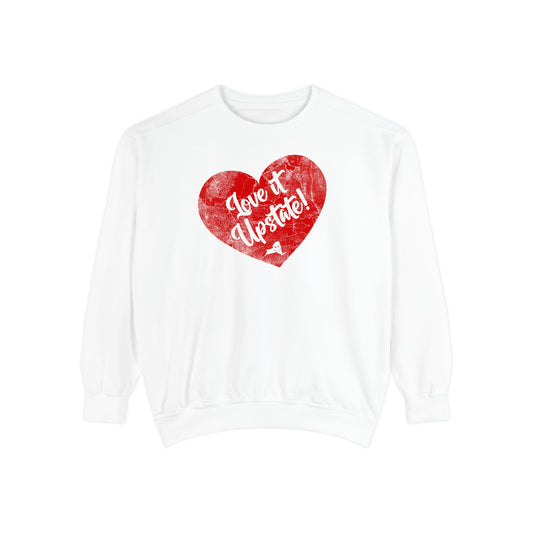 Love It Upstate Distressed Sweetheart Sweatshirt — Vintage Red Graphic Pullover
