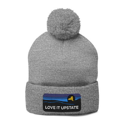 Love It Upstate Pom-Pom Knit Cap — Embroidered Winter Beanie