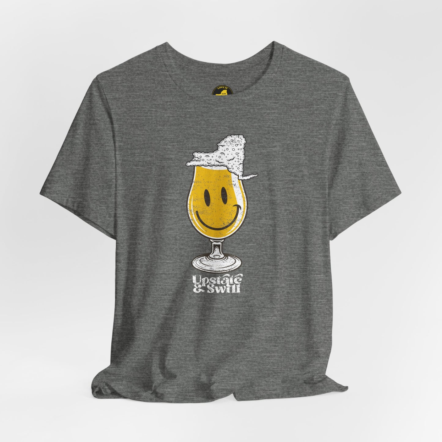 'Upstate & Swill' Beer Retro Hoppy Face Distressed Graphic Tee