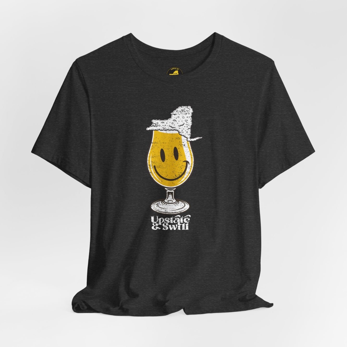 'Upstate & Swill' Beer Retro Hoppy Face Distressed Graphic Tee