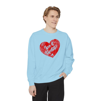 Love It Upstate Distressed Sweetheart Sweatshirt — Vintage Red Graphic Pullover