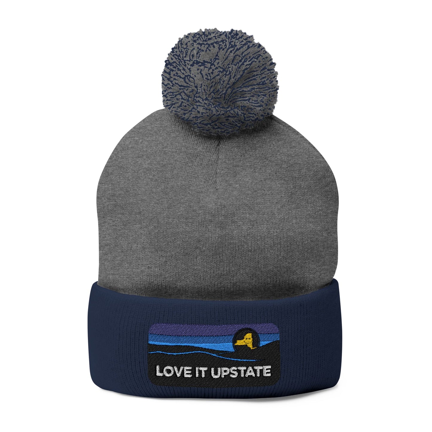 Love It Upstate Pom-Pom Knit Cap — Embroidered Winter Beanie