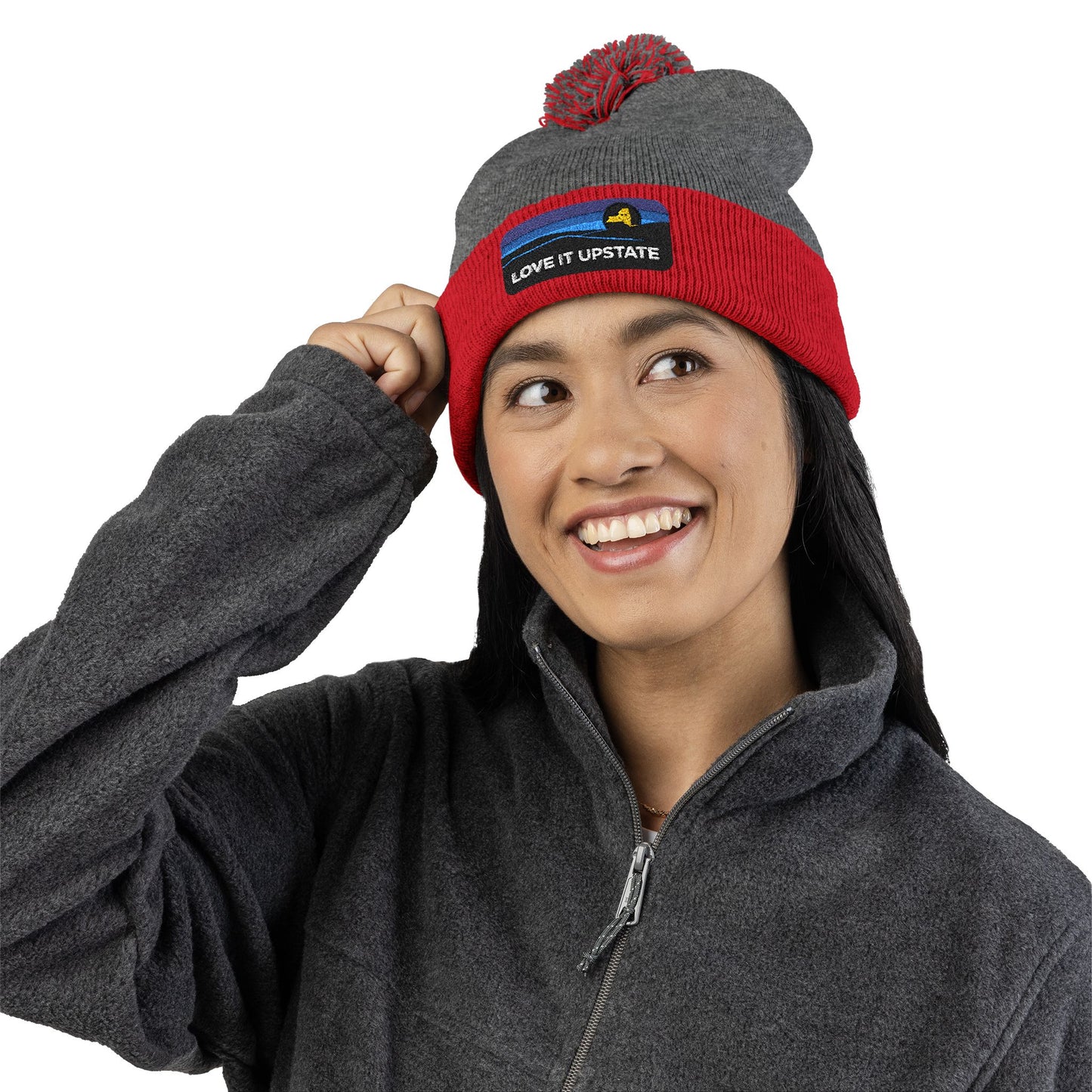Love It Upstate Pom-Pom Knit Cap — Embroidered Winter Beanie