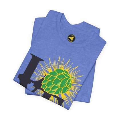 LOVE NY HOPS, Think Upstate Drink Upstate, Beer Lovers T-Shirt — Craft Beer