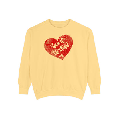 Love It Upstate Distressed Sweetheart Sweatshirt — Vintage Red Graphic Pullover