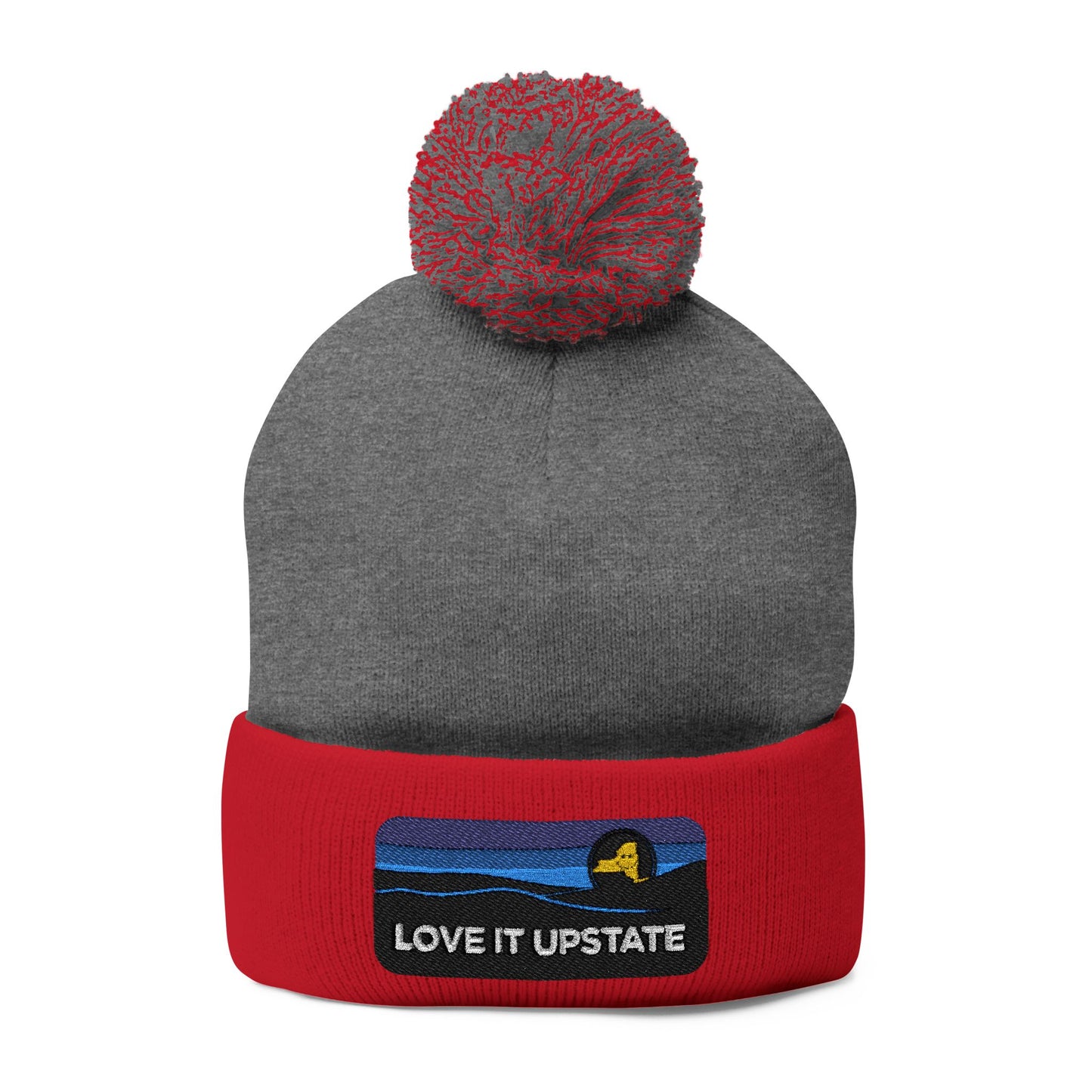Love It Upstate Pom-Pom Knit Cap — Embroidered Winter Beanie