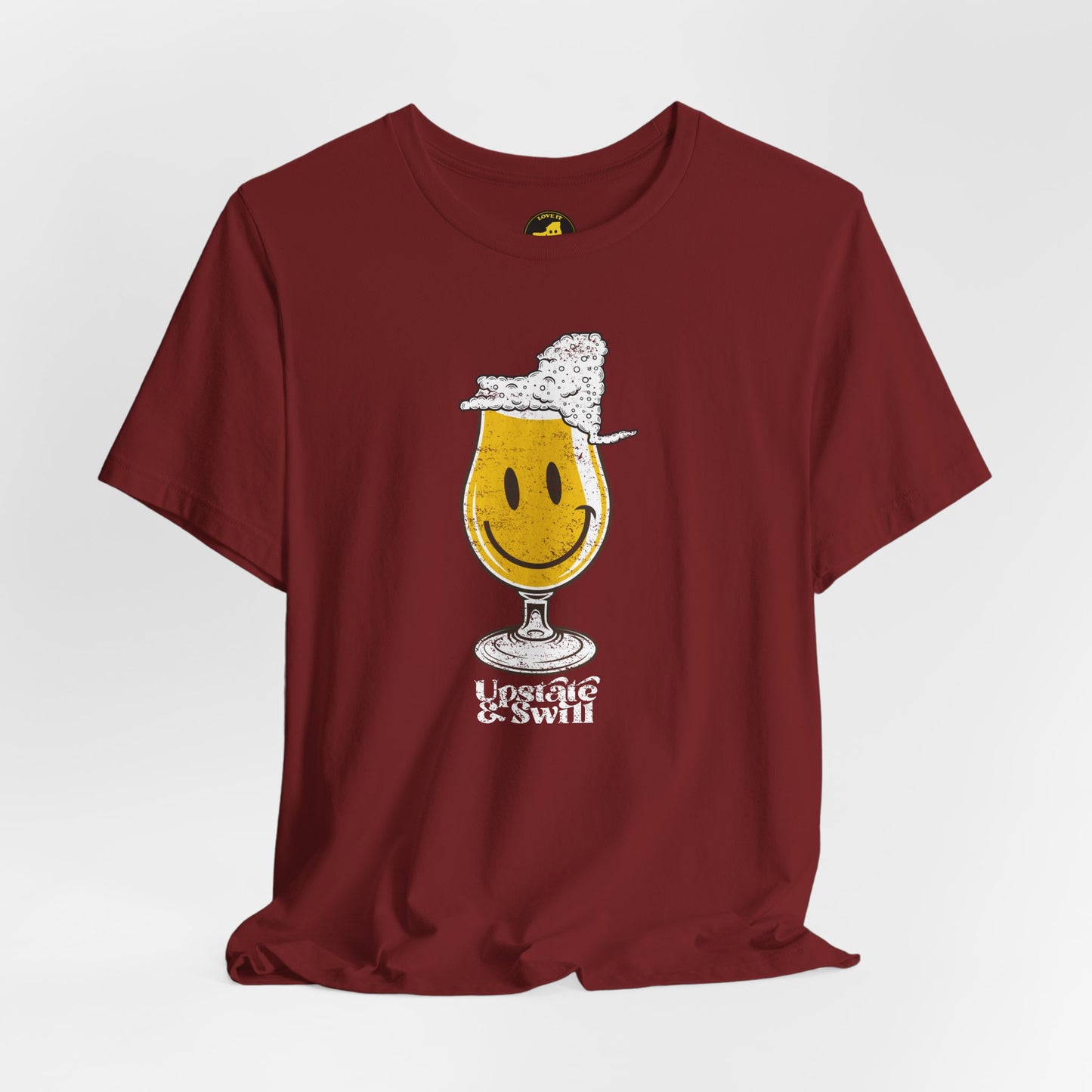 'Upstate & Swill' Beer Retro Hoppy Face Distressed Graphic Tee