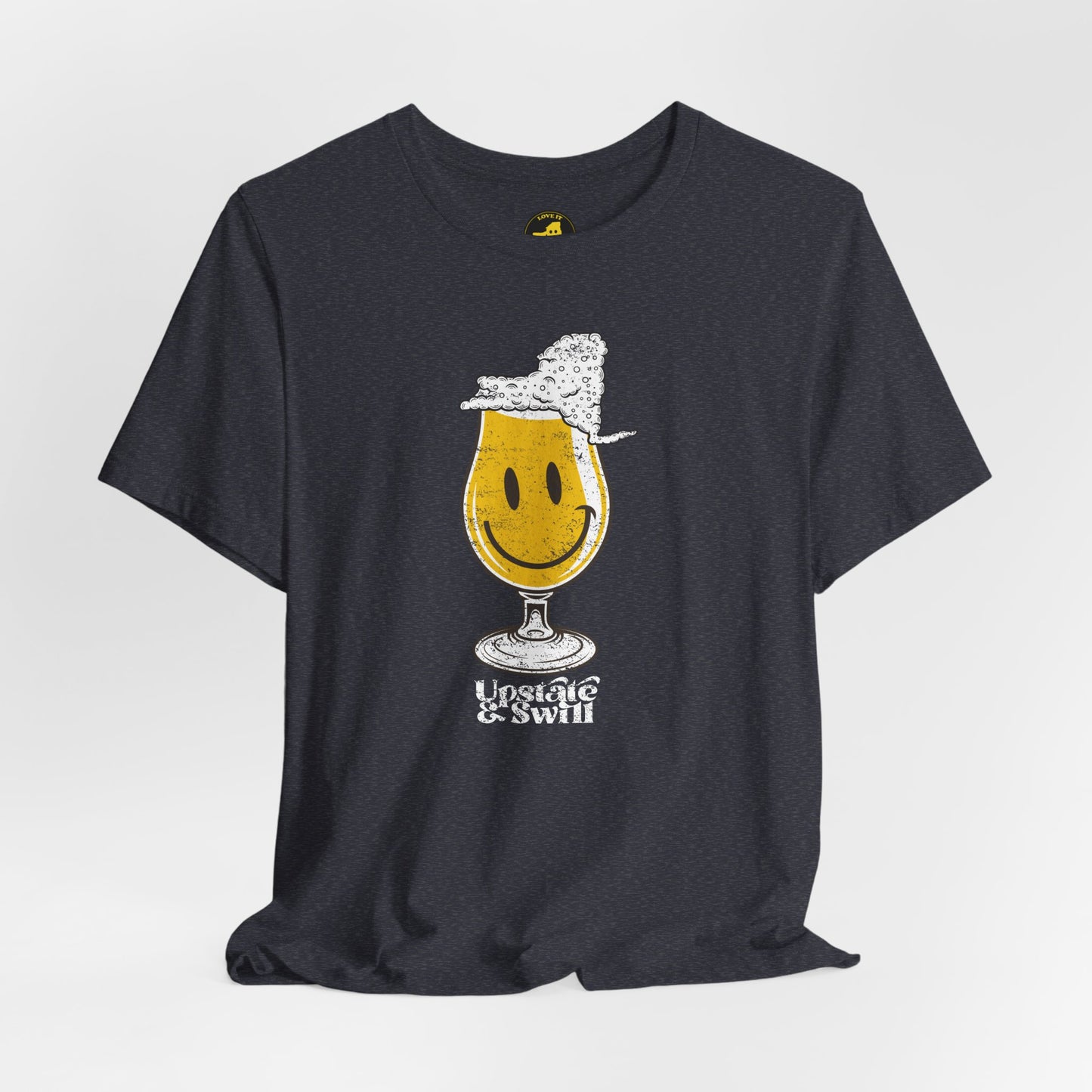 'Upstate & Swill' Beer Retro Hoppy Face Distressed Graphic Tee