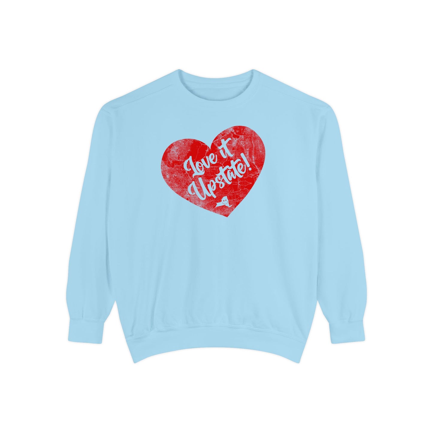 Love It Upstate Distressed Sweetheart Sweatshirt — Vintage Red Graphic Pullover