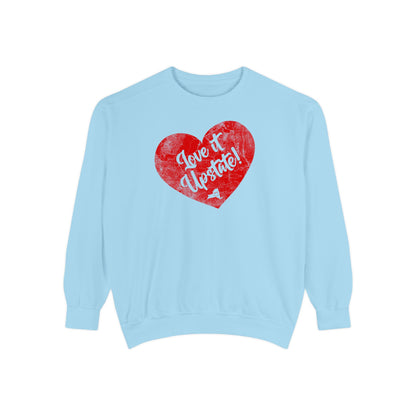 Love It Upstate Distressed Sweetheart Sweatshirt — Vintage Red Graphic Pullover